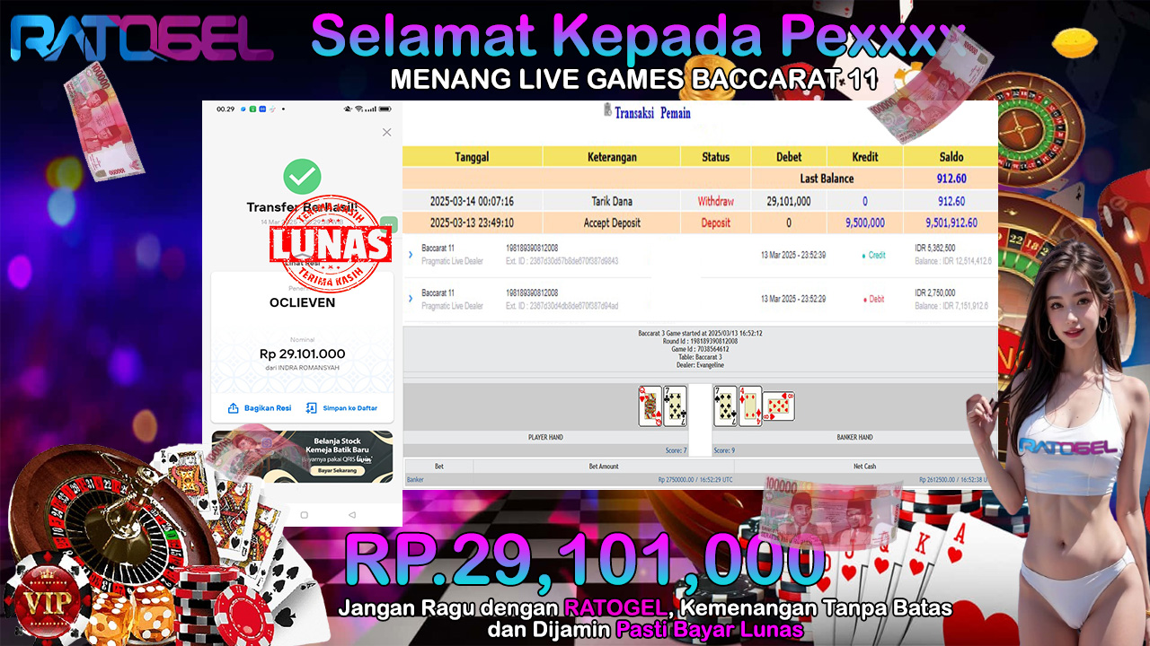 BUKTI JACKPOT LIVE GAMES BACCARAT 11 TERPERCAYA DI INDONESIA TGL 14-03-2025