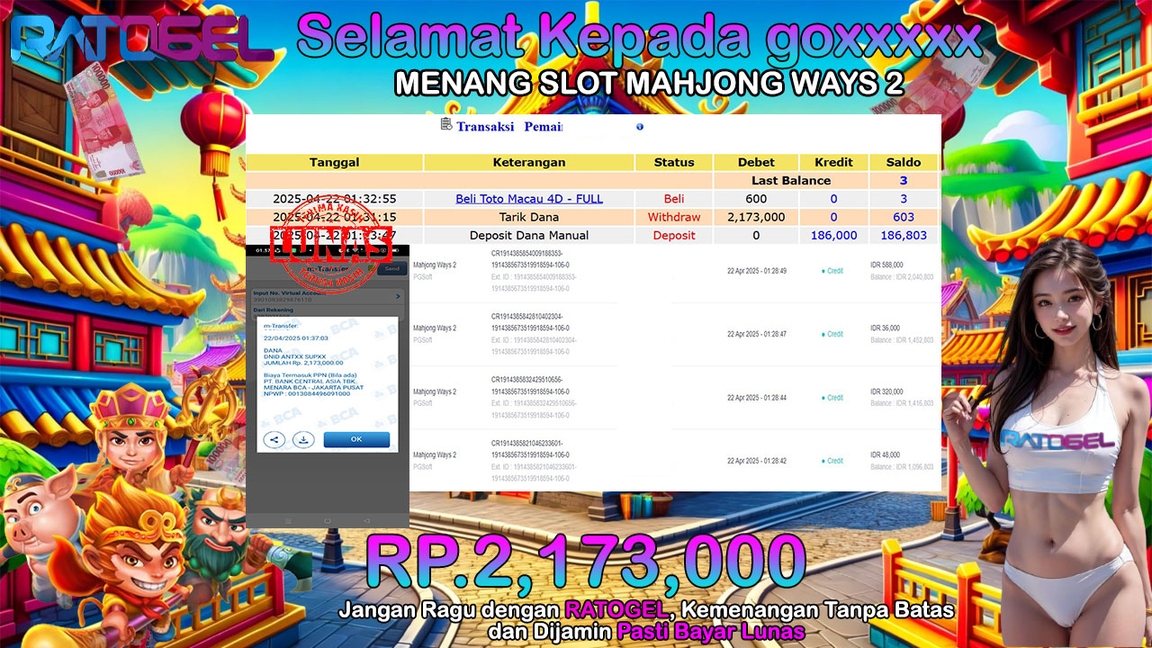 BUKTI JACKPOT MAHJONG WAYS 2 TERPERCAYA DI INDONESIA TGL 20-04-2025