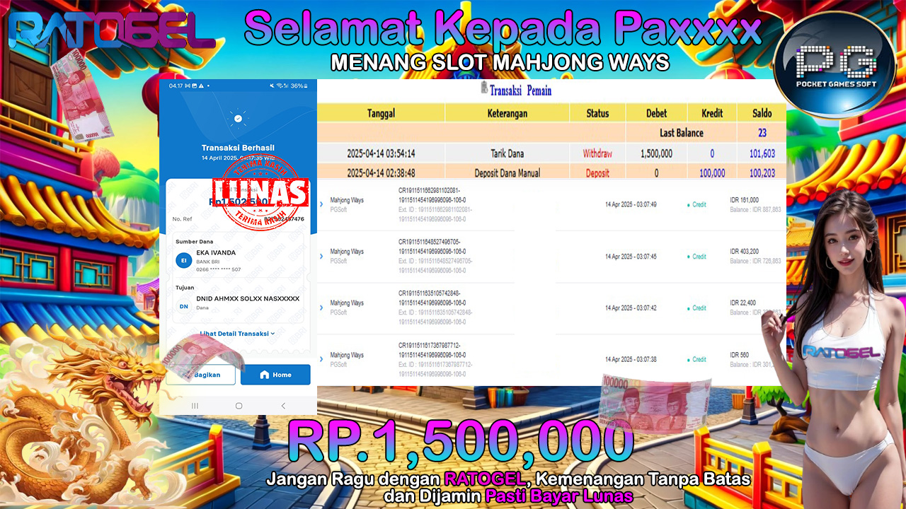 BUKTI JACKPOT SLOT MAHJONG WAYS TERPERCAYA DI INDONESIA TGL 14-04-202