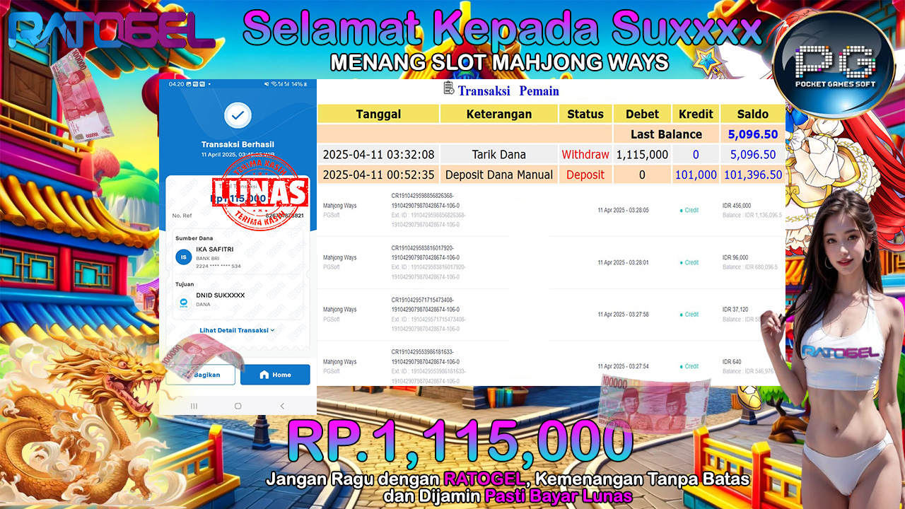 BUKTI JACKPOT SLOT MAHJONG WAYS TERPERCAYA DI INDONESIA TGL 11-04-2025