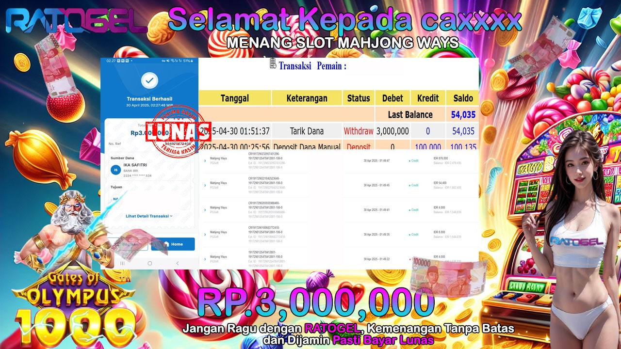 BUKTI JACKPOT SLOT MAHJONG WAYS  TERPERCAYA DI INDONESIA TGL 30-04-2025