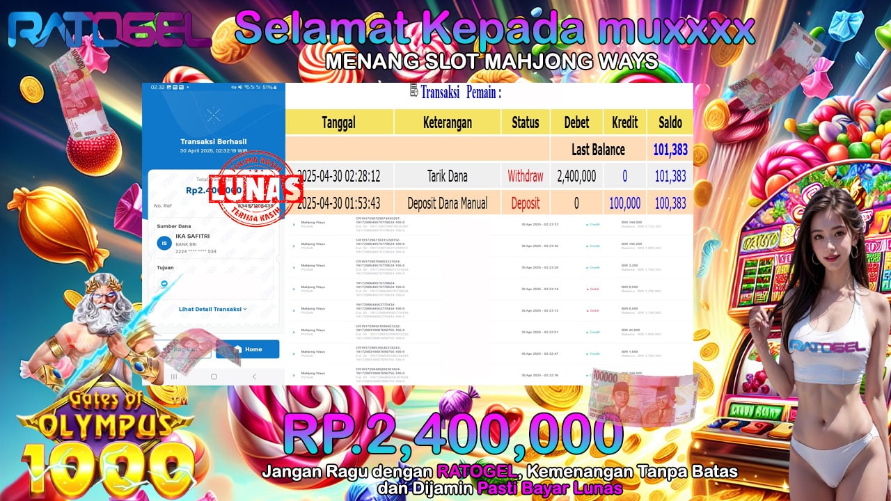 BUKTI JACKPOT SLOT MAHJONG WAYS TERPERCAYA DI INDONESIA TGL 30-04-2025