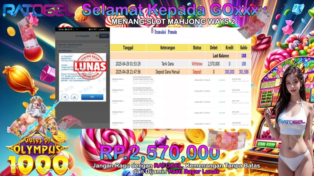 BUKTI JACKPOT SLOT MAHJONG WAYS 2 TERPERCAYA DI INDONESIA TGL 29-04-2025