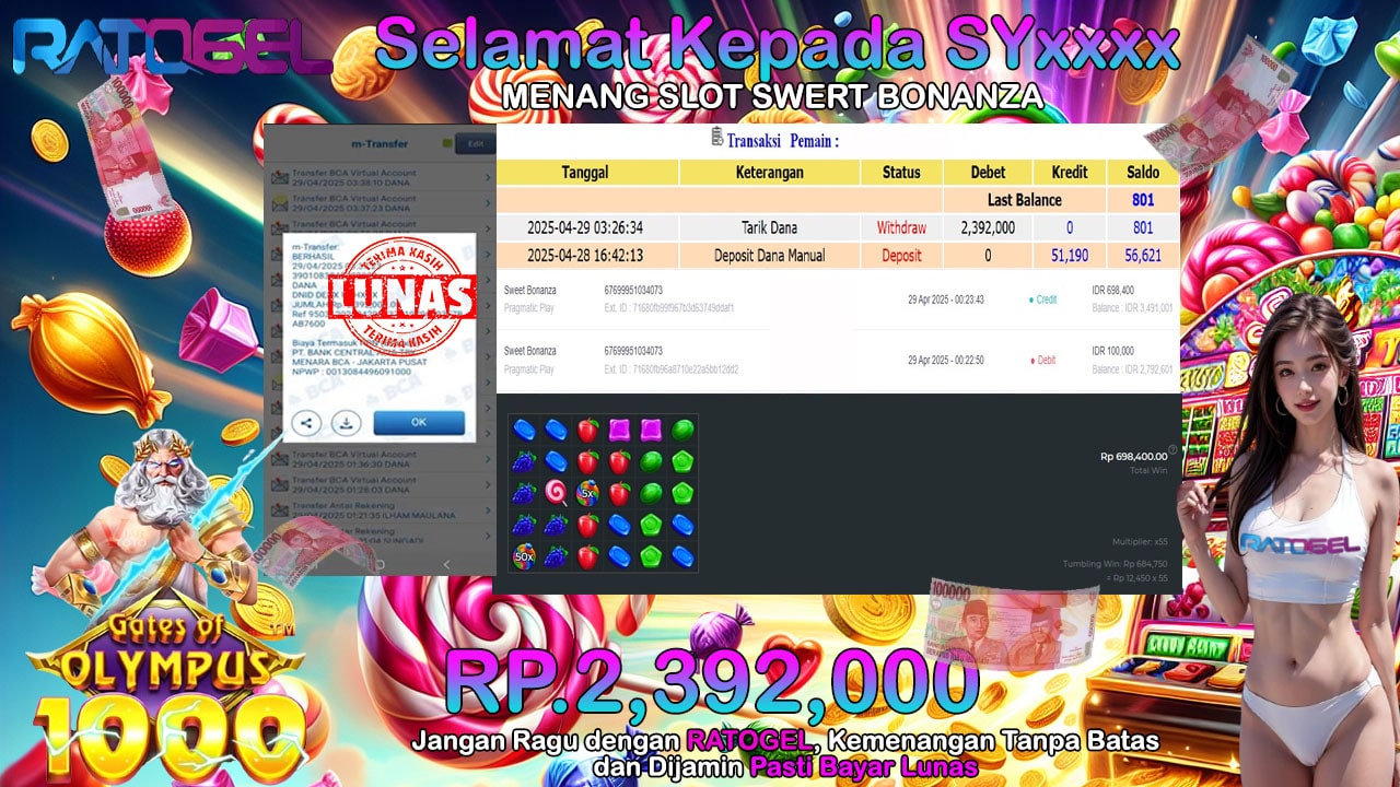 BUKTI JACKPOT SLOT SWEET BONANZA TERPERCAYA DI INDONESIA TGL 29-04-2025